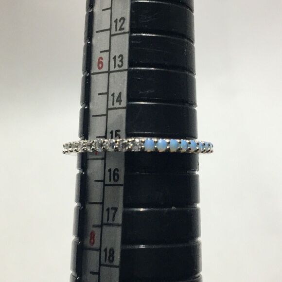Sterling Silver Eternity Ring Size 7 Light Blue Lab Created Simulated Opal CZ - Picture 6 of 16
